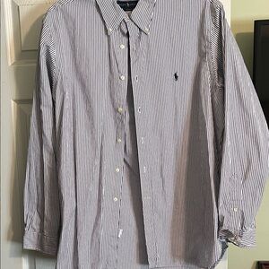 Ralph Lauren Navy and White Striped Button Down Shirt